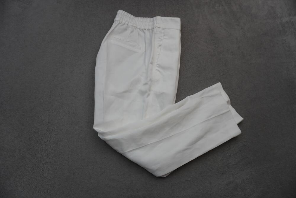Reiss Pants Womens 8 White Shae Taper Tencel Linen Trousers Pockets Office